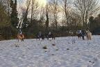 Leçon de poney dans la neige.